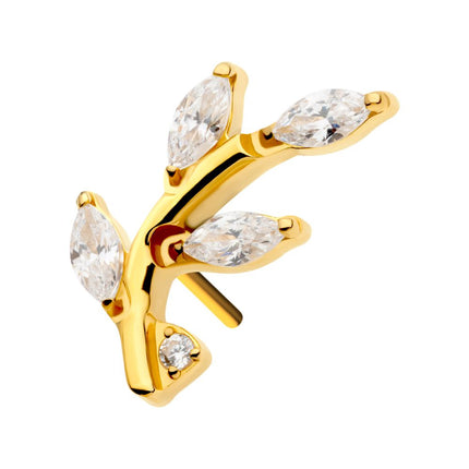 Invictus 24Kt Gold PVD Threadless Prong Set Marquise CZ Leaf Top