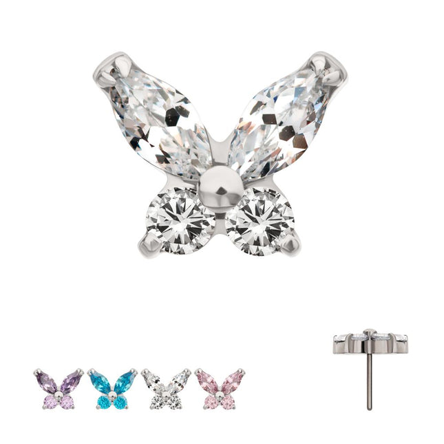 Invictus Titanium Threadless Small Butterfly with Prong Set Round & Marquise Gem Top