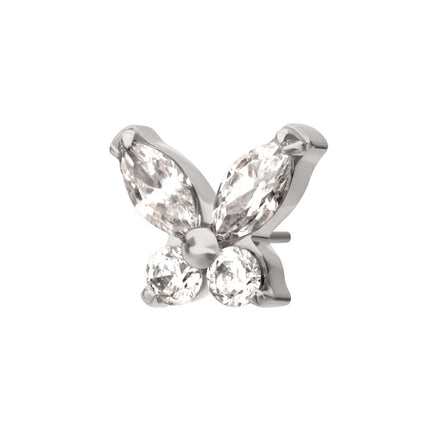 Invictus Titanium Threadless Small Butterfly with Prong Set Round & Marquise Gem Top