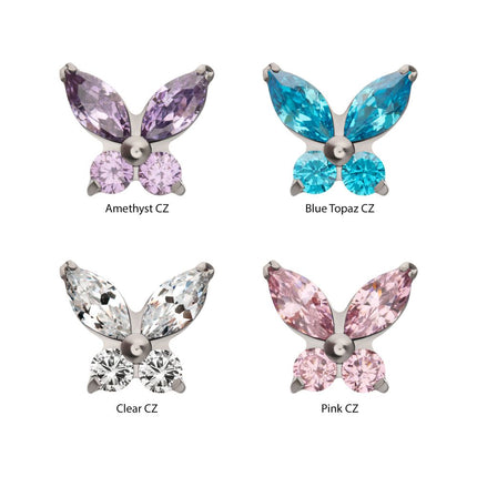 Invictus Titanium Threadless Butterfly with Prong Set Round & Marquise Gem Top