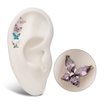 Invictus Titanium Threadless Butterfly with Prong Set Round & Marquise Gem Top