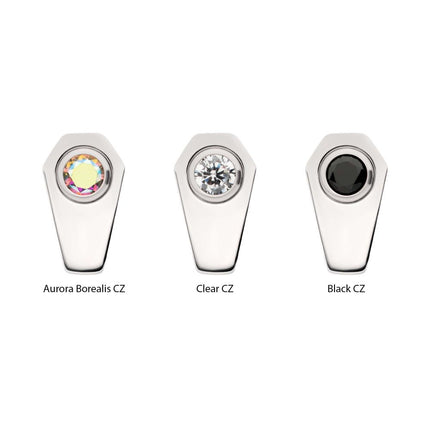 Invictus Titanium Threadless Coffin Top with Bezel Set Round CZ