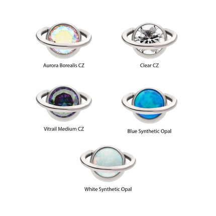 Invictus Titanium Threadless Planet Top with Bezel Set Round CZ/Opal