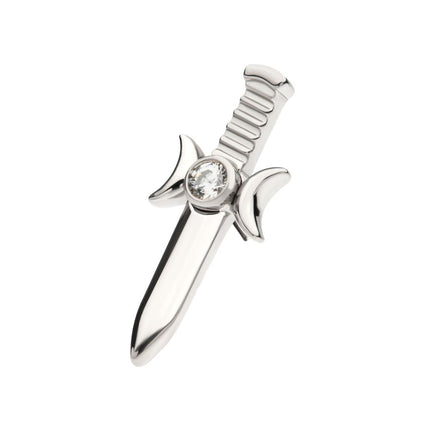 Invictus Titanium Threadless with Bezel Set 2mm CZ/Opal Triple Moon Phase Dagger Top