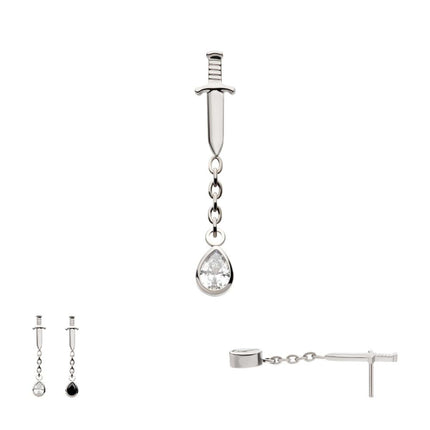 Invictus Titanium Threadless Dangle Chain Bezel Teardrop CZ Dagger Top