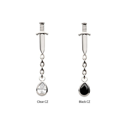 Invictus Titanium Threadless Dangle Chain Bezel Teardrop CZ Dagger Top