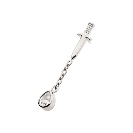 Invictus Titanium Threadless Dangle Chain Bezel Teardrop CZ Dagger Top