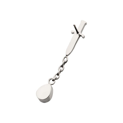 Invictus Titanium Threadless Dangle Chain Bezel Teardrop CZ Dagger Top