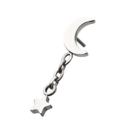 Invictus Titanium Threadless Crescent Moon Top with Dangle Star
