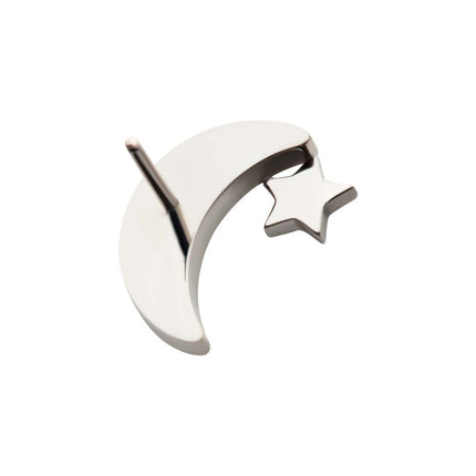 Invictus Titanium Threadless Star with Pave Set CZ Crescent Moon Top