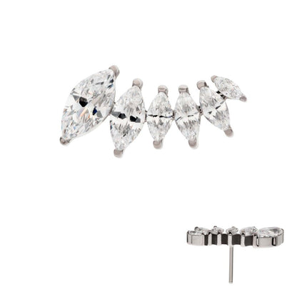 Invictus Titanium Threadless 6-Cluster Marquise CZ Vine Leaf Top