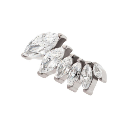 Invictus Titanium Threadless 6-Cluster Marquise CZ Vine Leaf Top