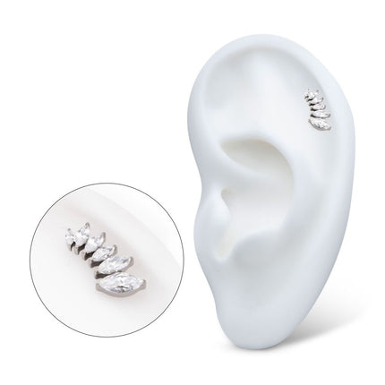 Invictus Titanium Threadless 6-Cluster Marquise CZ Vine Leaf Top
