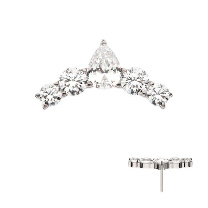 Invictus Titanium Threadless Prong Set Round & Teardrop Shape CZ 5-Cluster Top