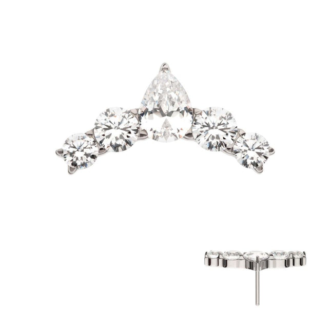 Invictus Titanium Threadless Prong Set Round & Teardrop Shape CZ 5-Cluster Top