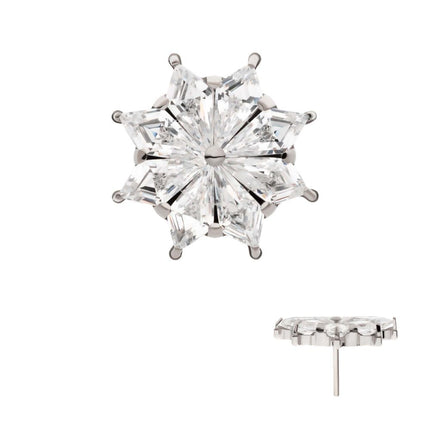 Invictus Titanium Threadless 8-Cluster Prong Set Kite Shape CZ Flower Top
