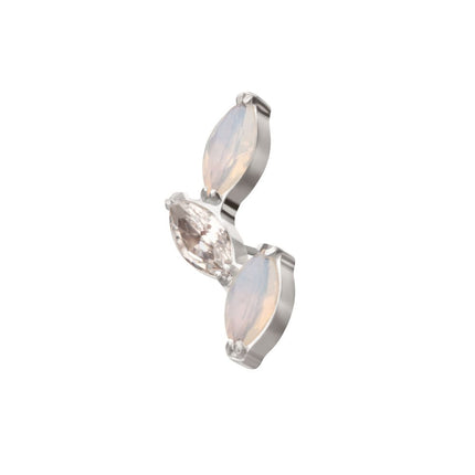 Invictus Titanium Threadless Vine Shape Top with 3-Tier Alternating Opalite/CZ Marquise