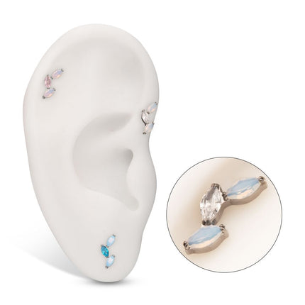Invictus Titanium Threadless Vine Shape Top with 3-Tier Alternating Opalite/CZ Marquise