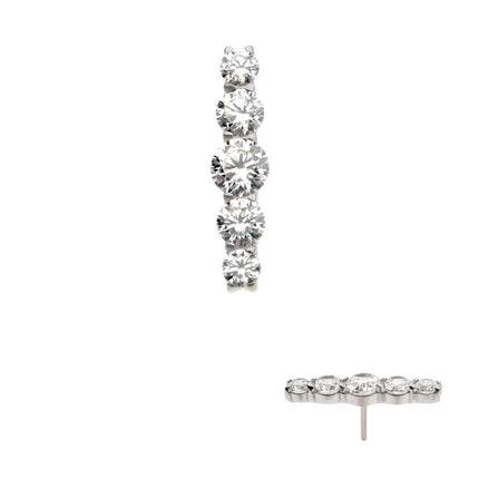 Invictus Titanium Threadless 5-Cluster Prong Set Round CZ Gem Bar Top