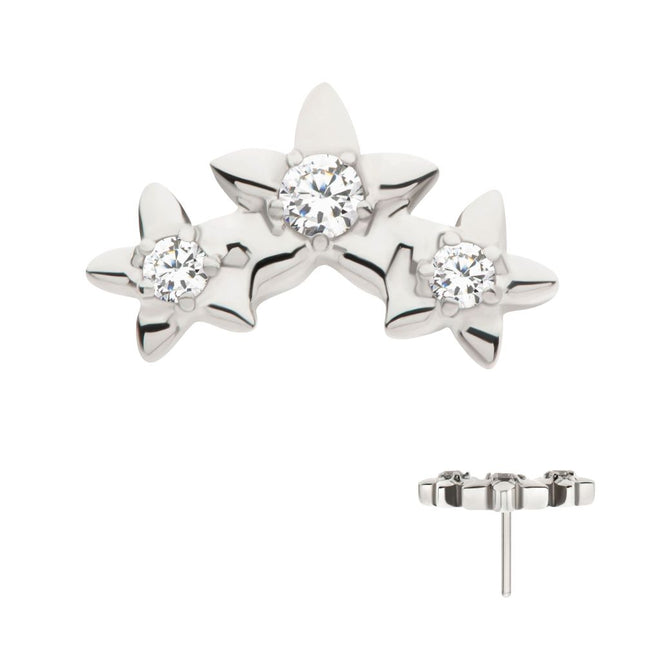 Invictus Titanium Threadless Prong Set Round CZ Gem 3-Cluster Star Top