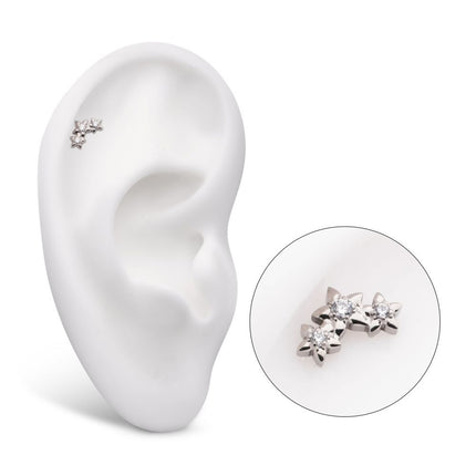 Invictus Titanium Threadless Prong Set Round CZ Gem 3-Cluster Star Top
