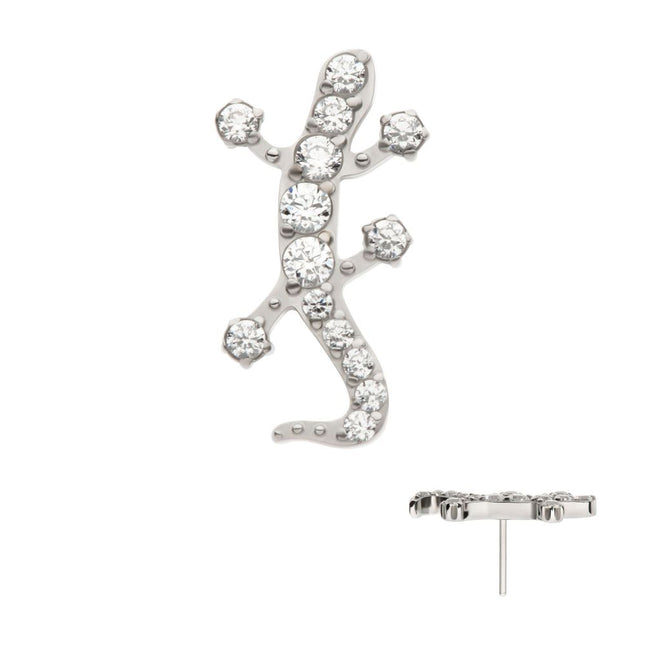 Invictus Titanium Threadless Pave Set Round CZ Gem Lizard Top