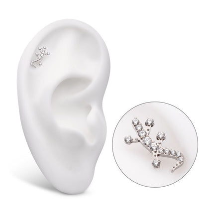 Invictus Titanium Threadless Pave Set Round CZ Gem Lizard Top