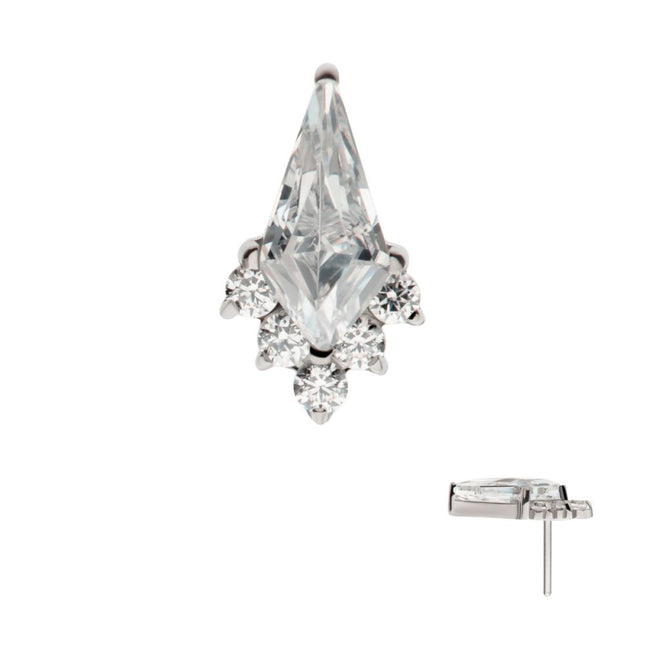 Invictus Titanium Threadless Kite Shape with 5-Cluster Round CZ Gem Top