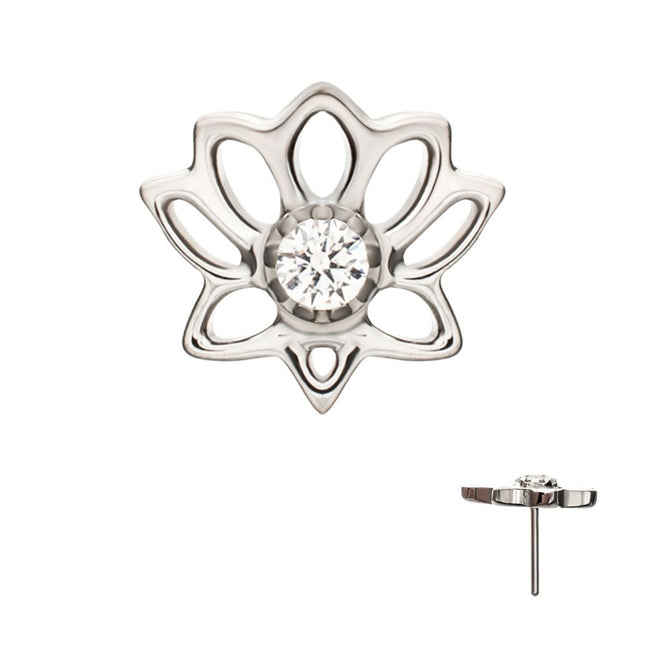 Invictus Titanium Threadless Lotus Flower Top with Prong Set Gem