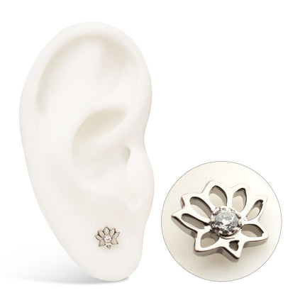 Invictus Titanium Threadless Lotus Flower Top with Prong Set Gem