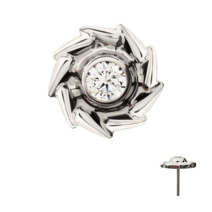 Invictus Titanium Threadless Vortex Spiral Top with Bezel Set Gem