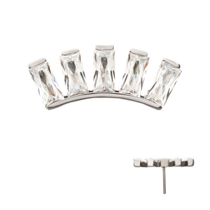 Invictus Titanium Threadless 5 Baguette Gem Curved Bar Top