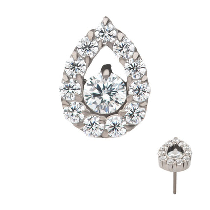 Invictus Titanium Threadless Round CZ Center Hollow Teardrop Shape Top