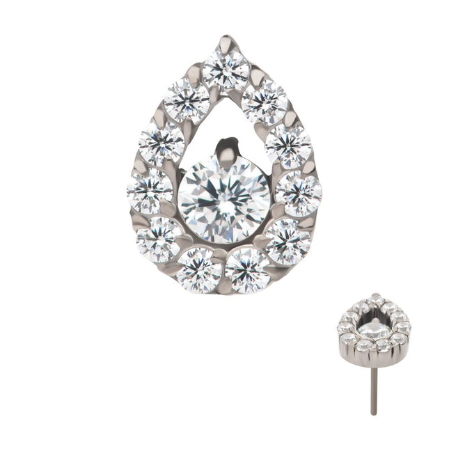Invictus Titanium Threadless Round CZ Center Hollow Teardrop Shape Top