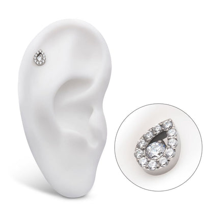 Invictus Titanium Threadless Round CZ Center Hollow Teardrop Shape Top