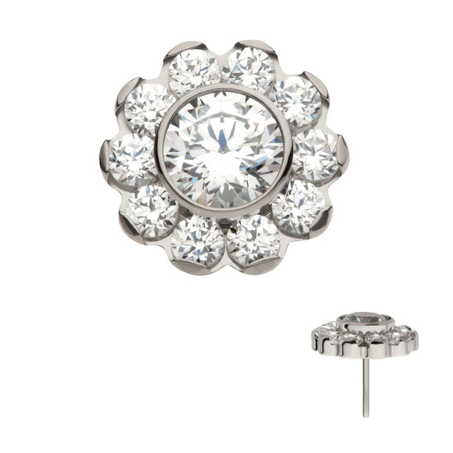 Invictus Titanium Threadless Flower Top with 11 Clear CZ