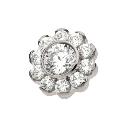 Invictus Titanium Threadless Flower Top with 11 Clear CZ