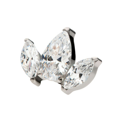 Invictus Titanium Threadless 3 Cluster Top with Prong Set Teardrop & Marquise CZ