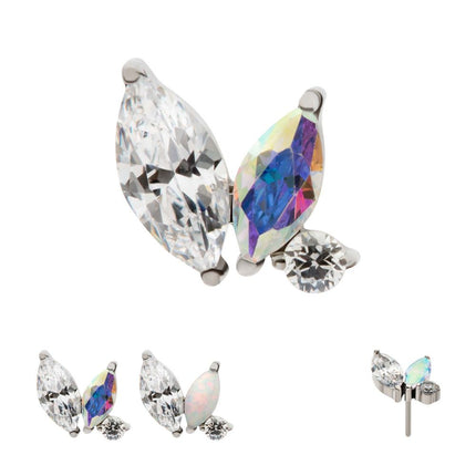Invictus Titanium Threadless Prong Set Marquise & Round CZ/Opal  Staggered 3 Cluster Top
