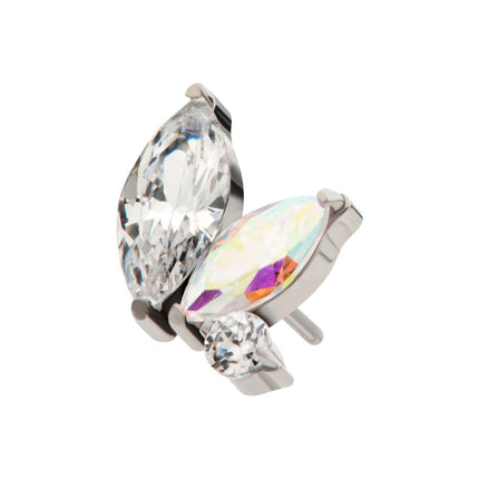 Invictus Titanium Threadless Prong Set Marquise & Round CZ/Opal  Staggered 3 Cluster Top