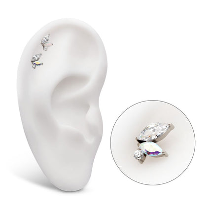 Invictus Titanium Threadless Prong Set Marquise & Round CZ/Opal  Staggered 3 Cluster Top