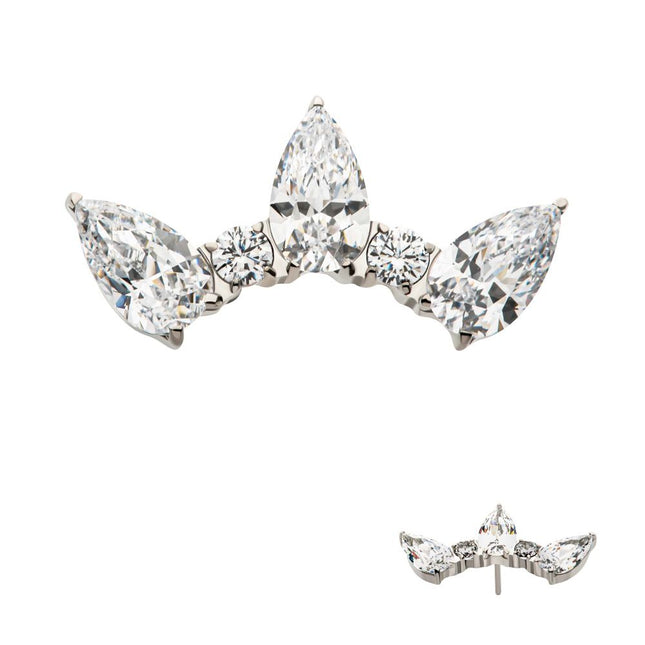 Invictus Titanium Threadless Alternating Teardrop & Round Prong Set CZ 5 Cluster Top