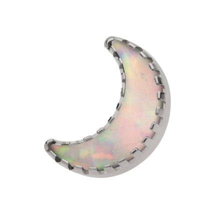 Invictus Titanium Threadless Crescent Moon Top with Prong Set White Opal