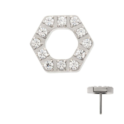 Invictus Titanium Threadless Pave Set Round CZ Gem Hexagon Top