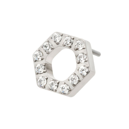 Invictus Titanium Threadless Pave Set Round CZ Gem Hexagon Top