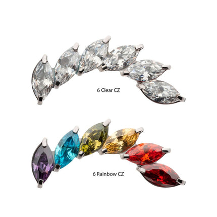 Invictus Titanium Threadless Prong Set Marquise CZ Staggered 6-Cluster Top