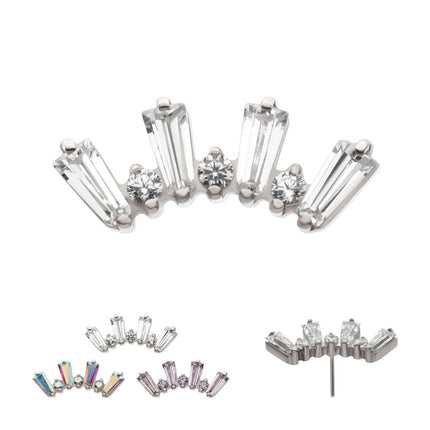 Invictus Titanium Threadless Prong Set Baguette & Round CZ 7-Cluster Top