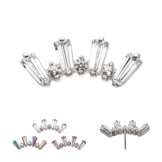Invictus Titanium Threadless Prong Set Baguette & Round CZ 7-Cluster Top