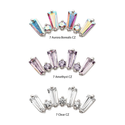 Invictus Titanium Threadless Prong Set Baguette & Round CZ 7-Cluster Top