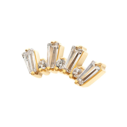 Invictus 24Kt Gold PVD Titanium Threadless Prong Set Baguette & Round CZ 7-Cluster Top